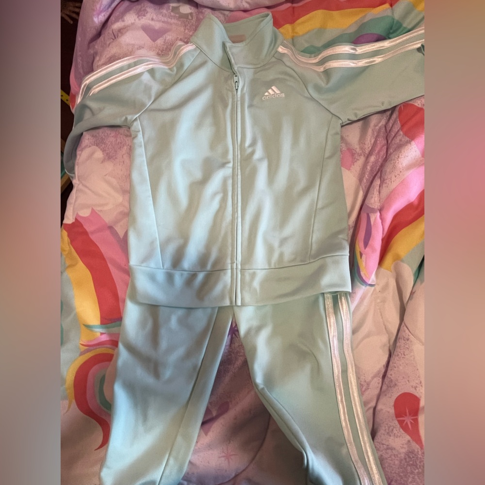 Adidas Pastel Blue Tracksuit with White Stripes